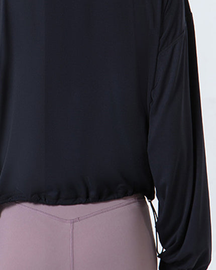 Drawstring Zip Up Dropped Shoulder Active Outerwear