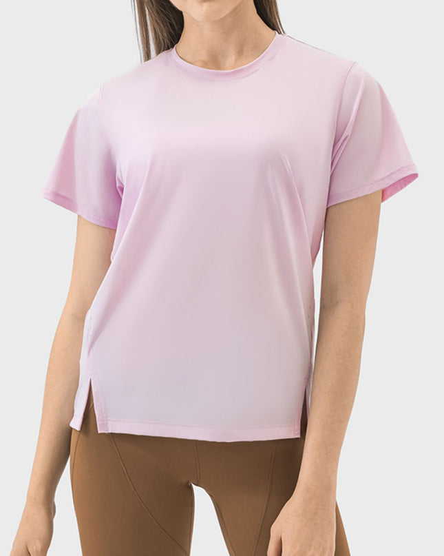 Millennia Slit Round Neck Short Sleeve Active T-Shirt