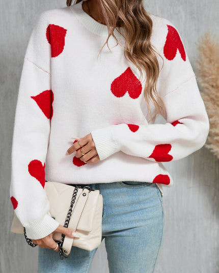 Angel Wings Heart Round Neck Dropped Shoulder Sweater