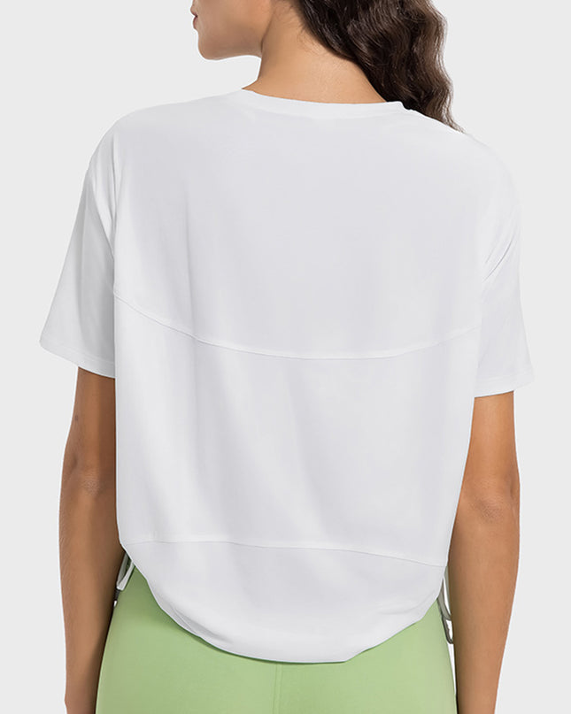 Millennia Drawstring Round Neck Short Sleeve Active T-Shirt