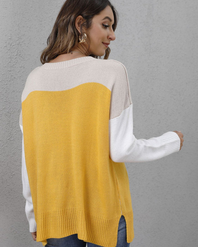 Color Block Round Neck Sweater
