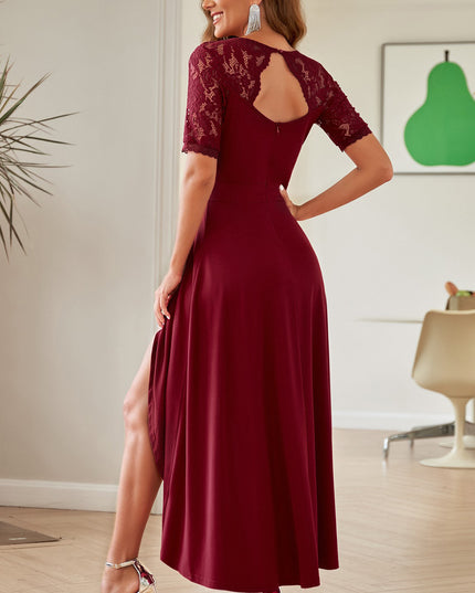 Lace Cutout V-Neck Short Sleeve Dress