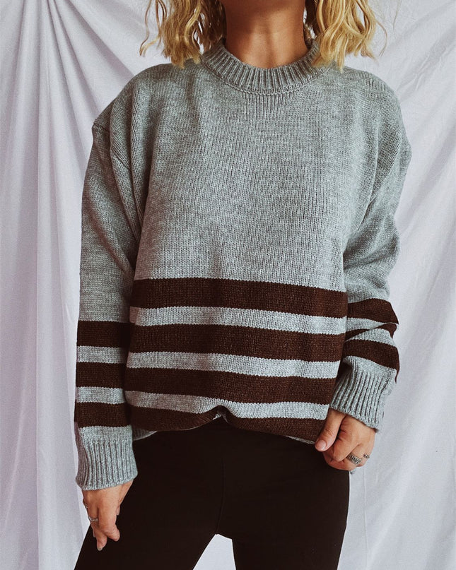 Striped Dropped Shoulder Long Sleeve Sweater