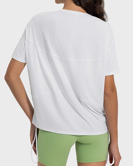 Millennia Drawstring Round Neck Short Sleeve Active T-Shirt