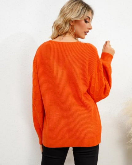 V-Neck Dropped Shoulder Long Sleeve Sweater
