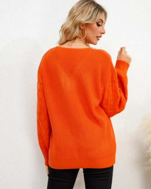 V-Neck Dropped Shoulder Long Sleeve Sweater